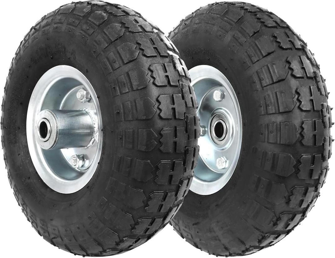 MaxxHaul 10 Inch Pneumatic Replacement Wheel 2 Pack 300 lb Capacity Air Filled Utility Tire with Steel Hub and Ball Bearings Ideal for Hand Trucks Dollies and Wagons 5/8" Bore (51078)