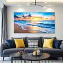 WLWBINTING Large Beach Wall Art, Golden Ocean Waves Seascape Sunset Pictures, Canvas Print for Living Room Bedroom Office Wall Decor, Coastal Landscape Paintings Artwork, Farmhouse Home Decoration, 58"L x 29"W