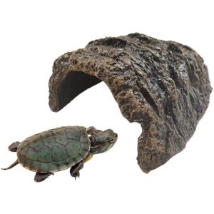 Reptile Rock Hide Cave for Aquarium Decor, Resin Tortoise Dock Hideout Turtle Basking Platform Habitat Tank Accessories Decoration for Amphibians Snake Frogs Fish Lizards (Green)