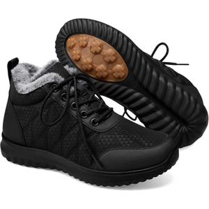 SHIBEVER Snow Boots for Women Winter: Warm Fur Lined Ankle Snow Booties Anti-Slip Waterproof Comfortable Outdoor Winter Shoes (8.5, Black)