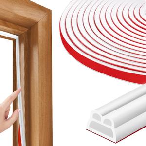 40FT Rubber Weather Stripping Door Seal, Self Adhesive Door Insulation Strip, Block Drafts, Multi-Layer Soundproof, Weatherstripping for Door Frame and Windows (White)
