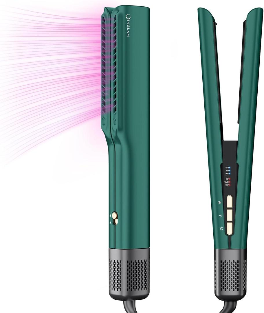 IG INGLAM Air Straight, Style from Wet Hair, 200M Ionic Hair Dryer Straightener for Medium Long Length(14-30), Straightener and Dryer 2 in 1, Fast Drying and Straightening in One Step, Dark Green