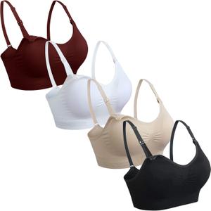 GXXGE 4Pack Womens Seamless Clip Down Maternity and Nursing Bra Push Up Sleeping Bralette for Breastfeeding Underwear Black Beige RoseRed White 3X-Large