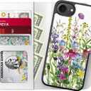 LUHOURI for iPhone 16e Case Wallet - Wireless Charging Compatible Detachable Flip Folio Leather Cover - RFID Blocking 4 Card Slots - Protective Phone Case for Women - Blooming Wildflowers