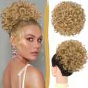PEACOCO Messy Bun Short Curly Ponytail Extension Elastic Drawstring Loose Hair Bun Hair Pieces for Women with Thinning Hair High Temperature Synthetic Fiber Hair Bun Extension 80g, Light Golden Blonde