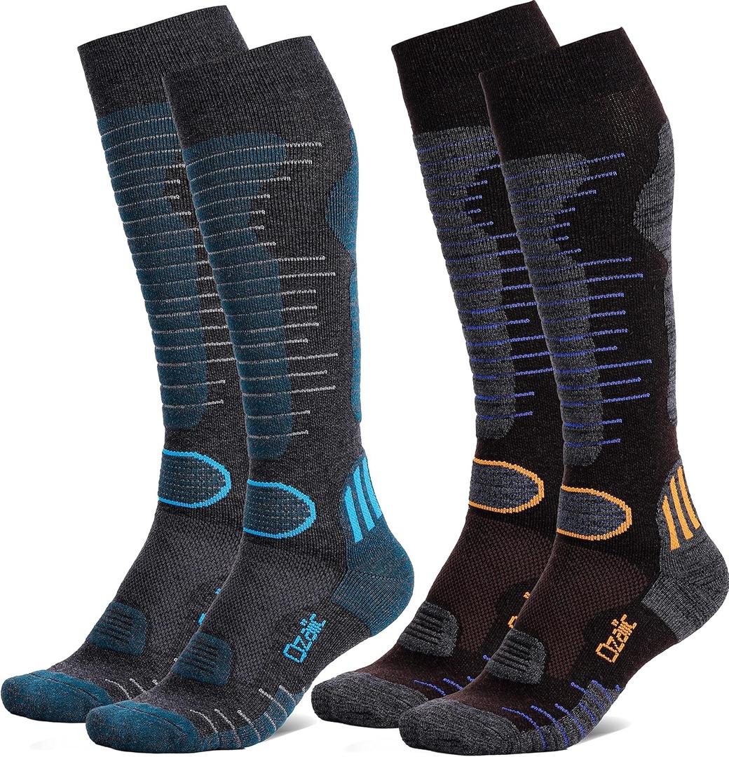 Merino Wool Ski Socks Men's Women's 2 Pairs for Skiing, Snowboarding, Thermal Knee High Winter Warm Sports Performance Socks (Medium)