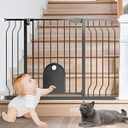 Baby Gate for Stairs with Cat Door - Baby Gate with Pet Door Auto Close 29.5"-48.5" Metal Dog Gate with Cat Door for Doorway/Stairs/House/Walk Through with Includes 2 Extension Pieces and 4 Wall Cups (Black)