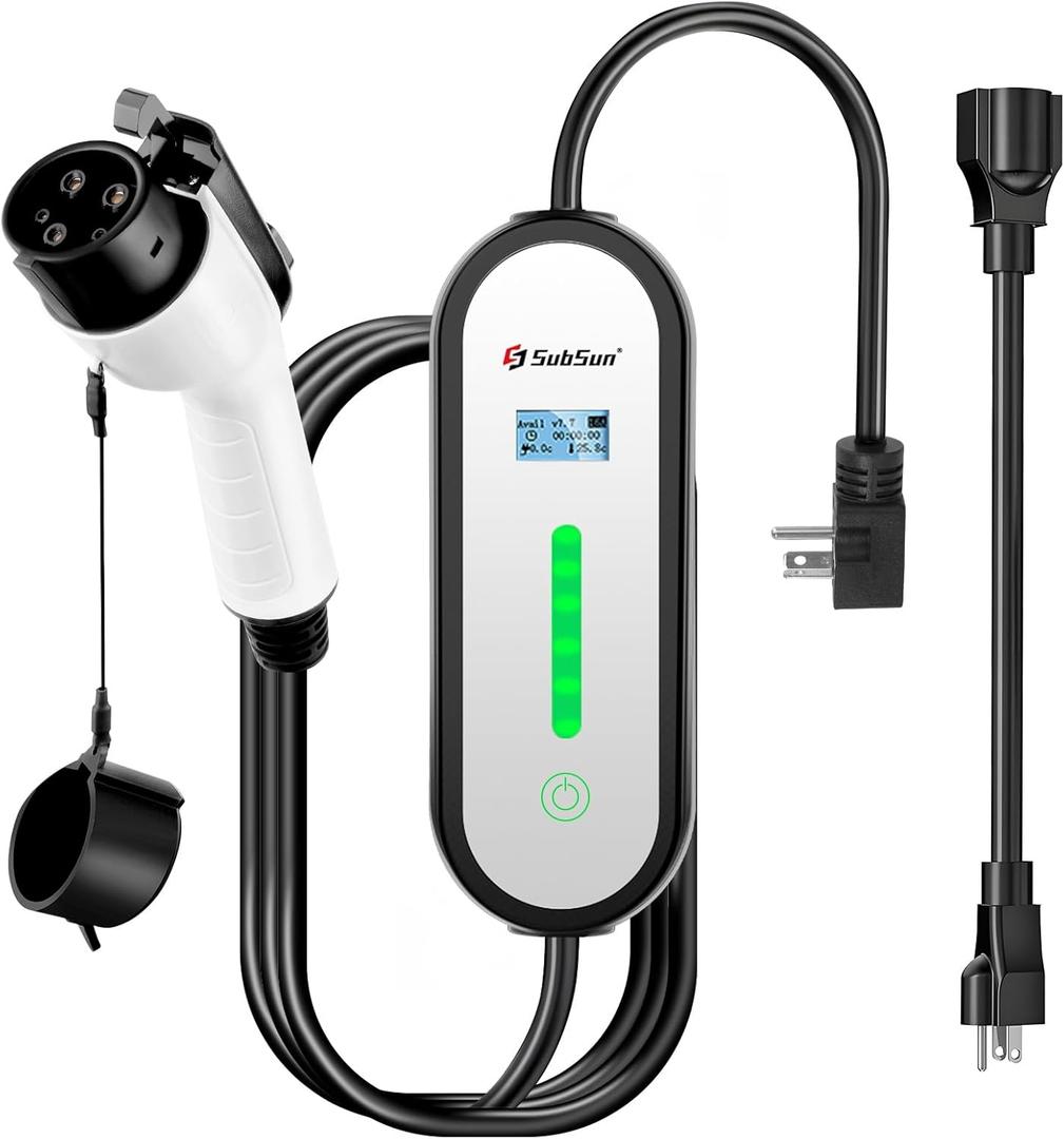 Level 1 Level2 EV Charger 16 Amp 110-240 V,17 ft Cable, Portable Electric Vehicle Charger with NEMA5-15P & 6-20 Plug Compatible for SEA J1772 EV Cars for Home and Outdoor (White)
