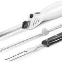 Reemix Electric Knife, Z3042 Electric Knife Set for Carving Meats, Poultry, Bread, Crafting Foam & More, 2 Blades for Meats & Bread, Fork Included (White)