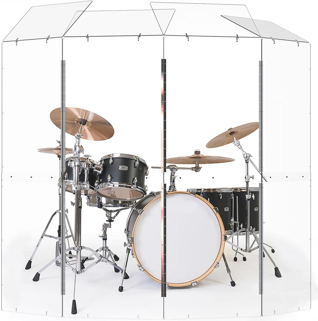 Drum Shield Converts to 2ftx6ft. Full-Length Stainless Steel Hinges. Drum Cage for Home, Church, Practice & Performances (4 panels with deflectors)