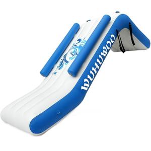 WUHUWOO Pontoon Waterfall Slide, Inflatable Pontoon Boat Water Slide for Kids Backyard Pool Sea