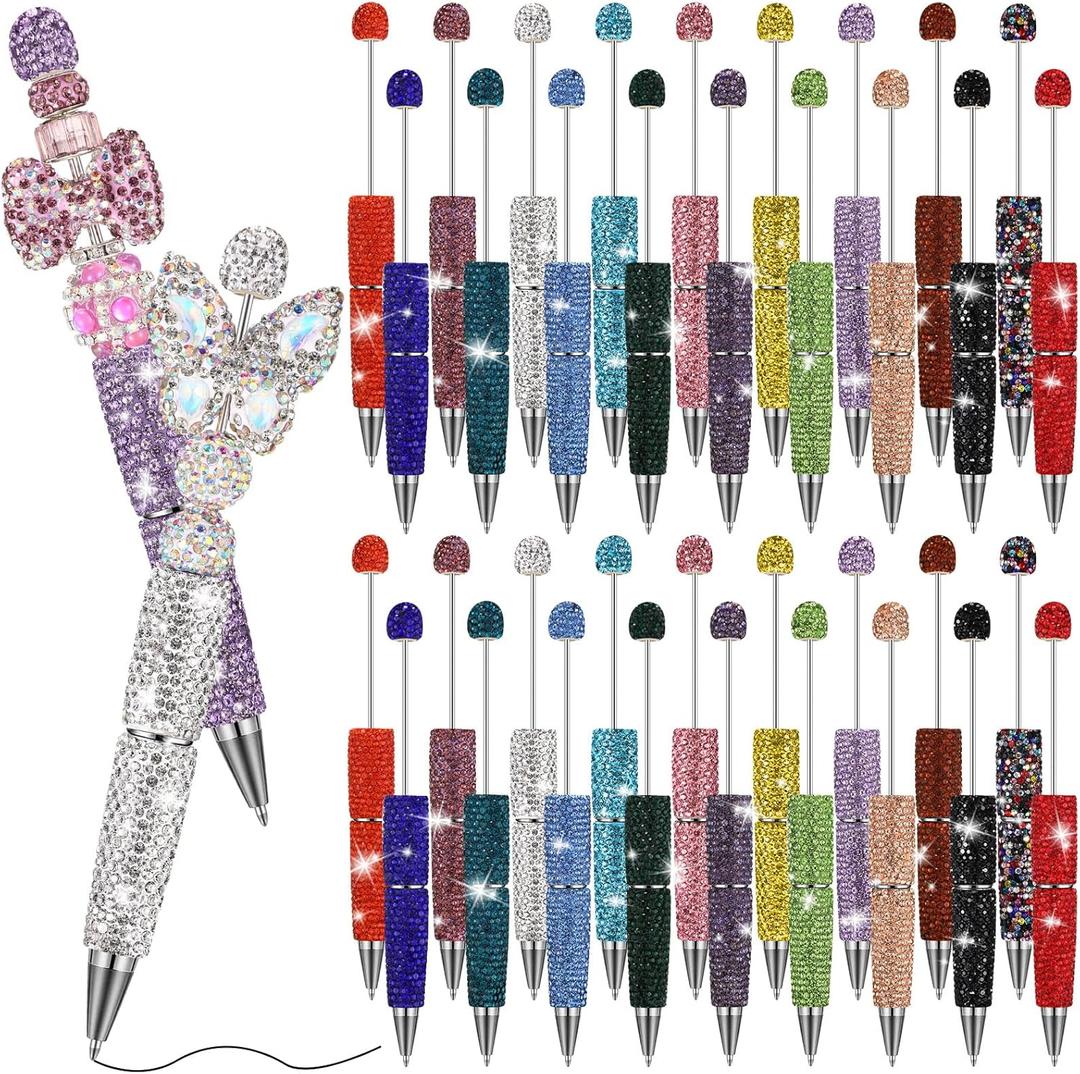 Tondiamo 36 Pcs Full Rhinestone Beadable Pens Glitter Fancy Pens for Beads Trendy Stuff Women Diamond Cute Journalling Ballpoint Fun Bling Ballpoint Pen for DIY Craft Making Birthday Favor