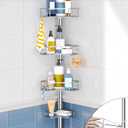 SEIRIONE Corner Shower Caddy Tension Pole, 4-Tier Rust-Free Shower Organizer Corner, Adjustable Shelf for Bathroom Storage, Easy-Install Standing Rack, 34 to 116Inch, Sliver (Silver)