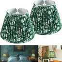 GO&SO 9 Inch Farmhouse Pleated Lamp Shades Set of 2 Small Floral- Soft Green Textured Fabric Crinkle Lamp Shade Replacement,5"9"6.4"(Spider) Bell Printed Lampshade for Table/Wall Lamp Cafe Decor