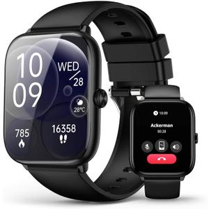 Black Smart Watch for Men Women, Bluetooth Call, 2.06" HD AMOLED Fitness Tracker, 118 Sports Modes, Blood Pressure/Heart Rate/SpO2/Sleep Monitor, IP68 Waterproof, Ideal Tech Gifts for Android iPhone