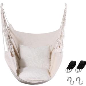 Goutime Hammock Chair, Boho Hanging Rope Ceiling Swing, Macrame Hanging Swinging Chair for Indoor,Outdoor,Bedroom,Outside,Garden,Balcony,Yard,Deck,Max 330 Lbs,Beige