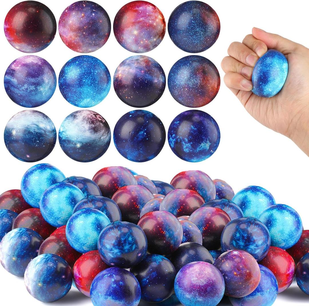 Libima 120 Pcs Galaxy Stress Ball Bulk for Kid Adult Squeeze 2 Inch Outer Space Foam Ball Anxiety Fidget Toy Birthday Astronaut Party Favor School Class Reward Supplies (Galaxy A)