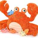 MorisMos 5 Pcs Crab Plush Stuffed Animal, 32inch Large Mommy Crab with 4 Babies, Crabs Stuffed Plushies Gift for Girls Boys Kids