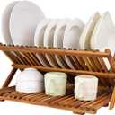 Utoplike Large Teak Dish Drying Rack, Wooden 3 Tier Collapsible Dish Draine for Countertop, Kitchen Organizer for Pasta Plates, Cups