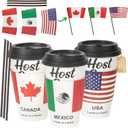 16 oz CheerSleeve Host Cup, Celebrating World Soccer Tournament Hosts Canada Mexico USA, 120 Sets Disposable Paper Party Cups with Lids Straws Sleeves, Flag Themed Fan Event Decorations