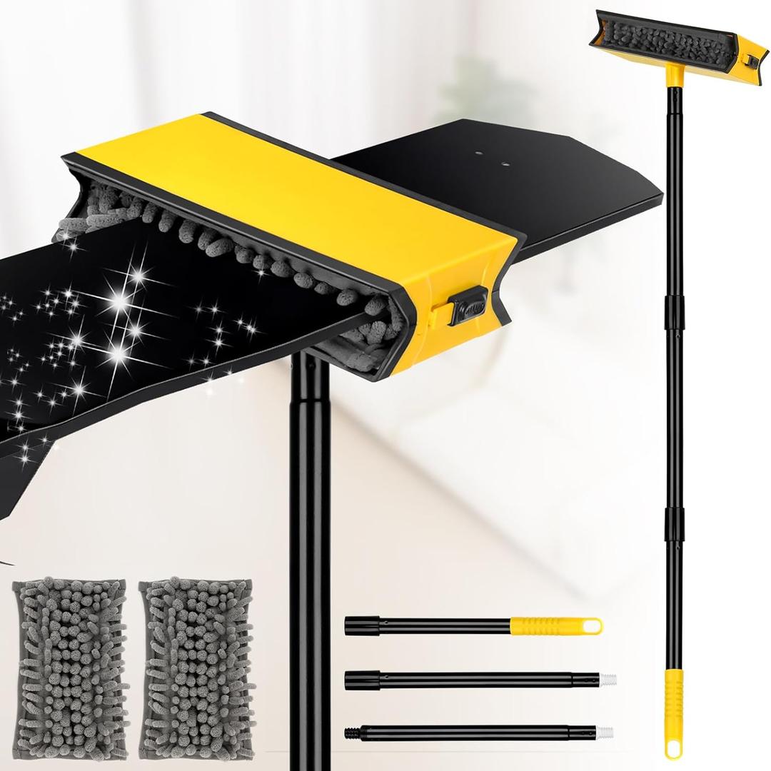 Ceiling Fan Cleaner Duster with Extension Pole, Fan Blade Cleaner Microfiber Cleaning Tool with Reusable Chenille Mop Head for High Ceiling Fan Blade Blinds Cobweb