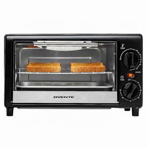 OVENTE 8L Countertop Toaster Oven with 60-Minute Timer, Adjustable Temperature Control, Easy-to-Clean Baking Pan, 750W Compact Mini for Pizza, Toast, Bake, and Broil, Black TO2808B