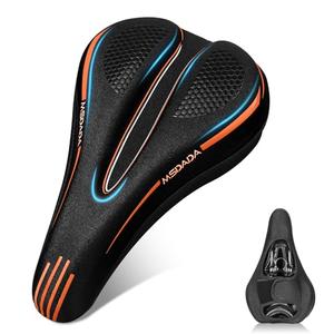 MSDADA Bike Seat Cushion Gel Padded Bike Seat Cover for Men & Women Comfort - Soft Bicycle Seat Cushion for Indoor & Outdoor, Exercise/Spin/Stationary/Mountain/Road Bikes - Orange