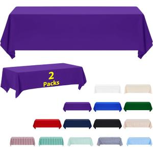 ABCCANOPY 2 Pack Rectangle Polyester Tablecloth 90 x 132 Inch Indoor Outdoor Stain-Resistant Washable Heavy-Duty Fabric Table Cover Elegant Home Decor Purple
