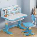 Kids Desk and Chair Set, Height Adjustable Child's School Study Writing Tables, Kids Desk with Bookstand and Storage Drawer, Widened Desktop with Desktop for Boys and Girls