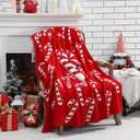 Christmas Candy Cane Throw Blankets and Pillow Gifts Set Include Red White Double Sided Flannel Blanket 50 x 60 Inch and Candy Canes Plush Throw Pillow for Couch Sofa Bed Home Decorations