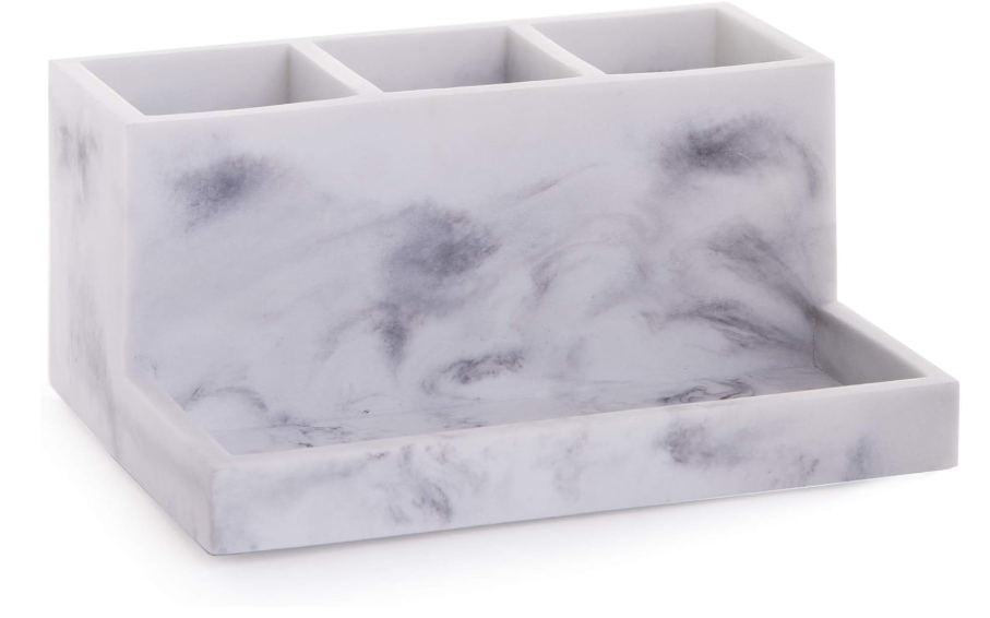 BINO | Multi Purpose 3 Compartment Organizer with Tray | Makeup Brush Holder Makeup Brush Organizer Holder Toothbrush Marble Bathroom Accessories (Matte Marble)