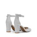 DREAM PAIRS Women's Closed Toe Chunky Heels Ankle Strap Low Block Heels Round Toe Dress Bridal Wedding Pumps Shoes,Size 8,Silver-Glitter,DWUMPU2535