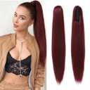 Ponytail Extension, 26'' Claw Clip Hair in Ponytail Extensions for Women Long Straight Hair Extensions Claw Clip Synthetic Ponytail Fluffy Natural Looking Hairpiece for Daily Use(Burgundy)