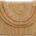 Gets Straw Clutch Purse for Women, Woven Beach Bag Summer Corssbody Purse Small Rattan Shoulder Bag for Travel (Raffia Fringed Khaki)