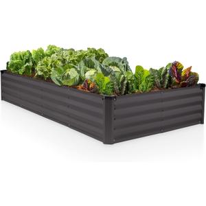 Plant & Plot Galvanized Raised Garden Beds Outdoor // 6×3×1 ft Planter Raised Beds for Gardening, Vegetables, Flowers // Large Metal Garden Box // Patented Tool-Free Design (Dark Gray)