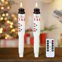 DRomance Christmas Flameless Taper Candles Battery Operated with Remote and Timer Real Wax LED Flickering Taper Candles 3D Wick Hand-Colored Painted Snowman Holiday Indoor Decor(2 Pack, 0.79 x 11.4)