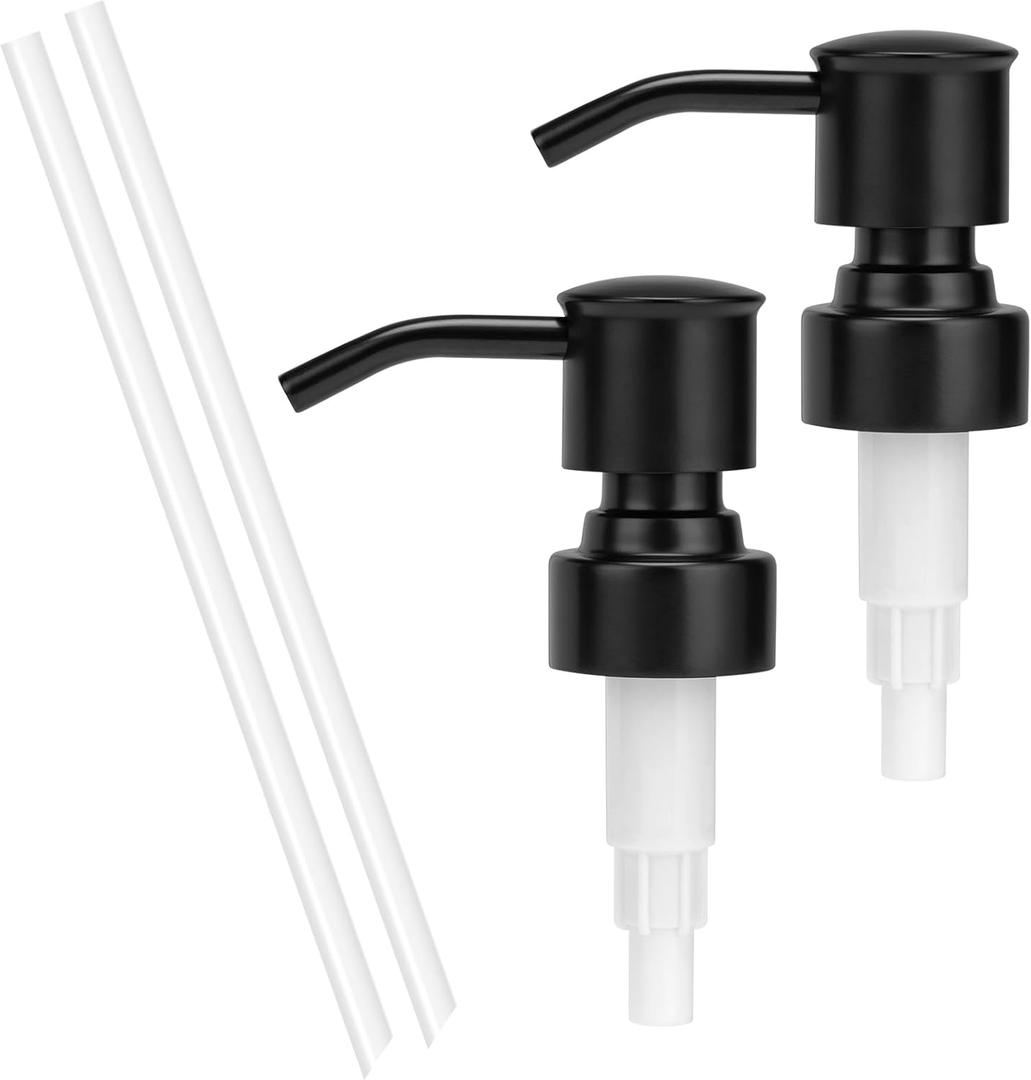 2 Pack Black 304 Stainless Steel Soap Dispenser Pump Replacement Standard 28/400 Thread for Regular Mouth Bottles Lotion Soap Dispenser for Kitchen Bathroom
