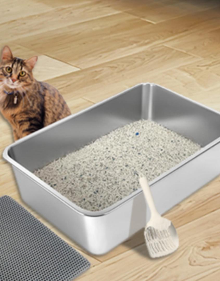 UWANGPET Stainless Steel Cat Litter Box,Odour Proof Litter Pan, Non-Stick, Easy to Clean, Rust Resistant, Non-Slip Rubber Feet