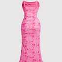 GORGLITTER Women's Floral Wedding Guest Bridal Shower Summer Midi Dresses | Tea Party, Baby Shower, Cocktail Dress, Ruched, Dresses for Women, Sundresses (Pink, M)