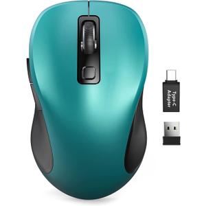 Trueque Wireless Mouse for Laptop, 2.4GHz Ergonomic Computer Mouse with Back & Forward Buttons, 3 Adjustable DPI Levels, 6 Buttons, Optical USB Cordless Mice for Windows PC, M01 (Teal)