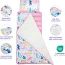 Toddler Nap Mat with Pillow and Blanket, Soft Sleeping Bag for Kids Boys and Girls, Slumber Bags Kids for Preschool, Daycare, Travel, Camping, 54" x 33" Great for Ages 3 Plus (Pink)