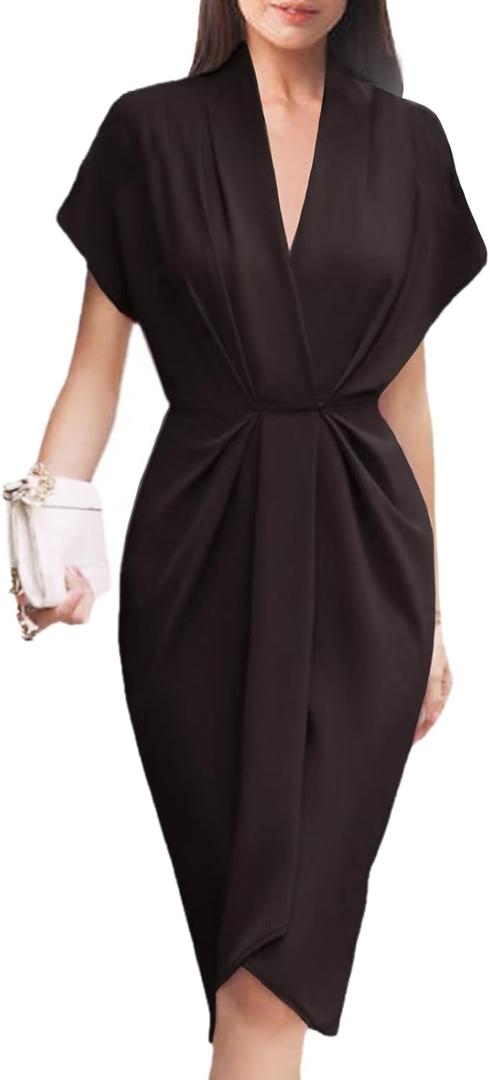 Women's Spring Summer Print V-Neck Faux Wrap Maxi Dress for Wedding Guest, Graduation, Party, Large