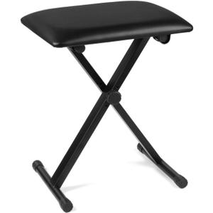 Flexzion Foldable Piano Bench - Adjustable Keyboard Bench Seat with Padded Cushion, X-Style Folding Musician Stool, Anti-Slip Feet, Portable Piano Chair for Keyboard, Practice & Performance, Black, Onesize