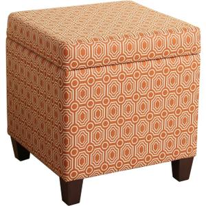 HomePop Upholstered Storage Cube Ottoman with Hinged Lid, Orange Geometric 17" x 17" x 18"