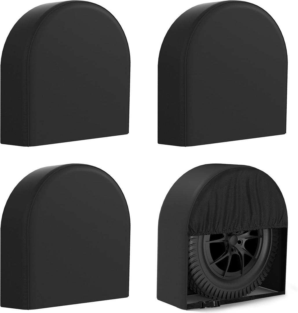 eletecpro RV Tire Covers 4 Pack, Waterproof Wheel Covers with Tough 600D Oxford Fabric, UV Protective Accessories for Trailer, SUV, Truck, Camper, Universal Fit 29-32 Inch Tire Diameters, Black