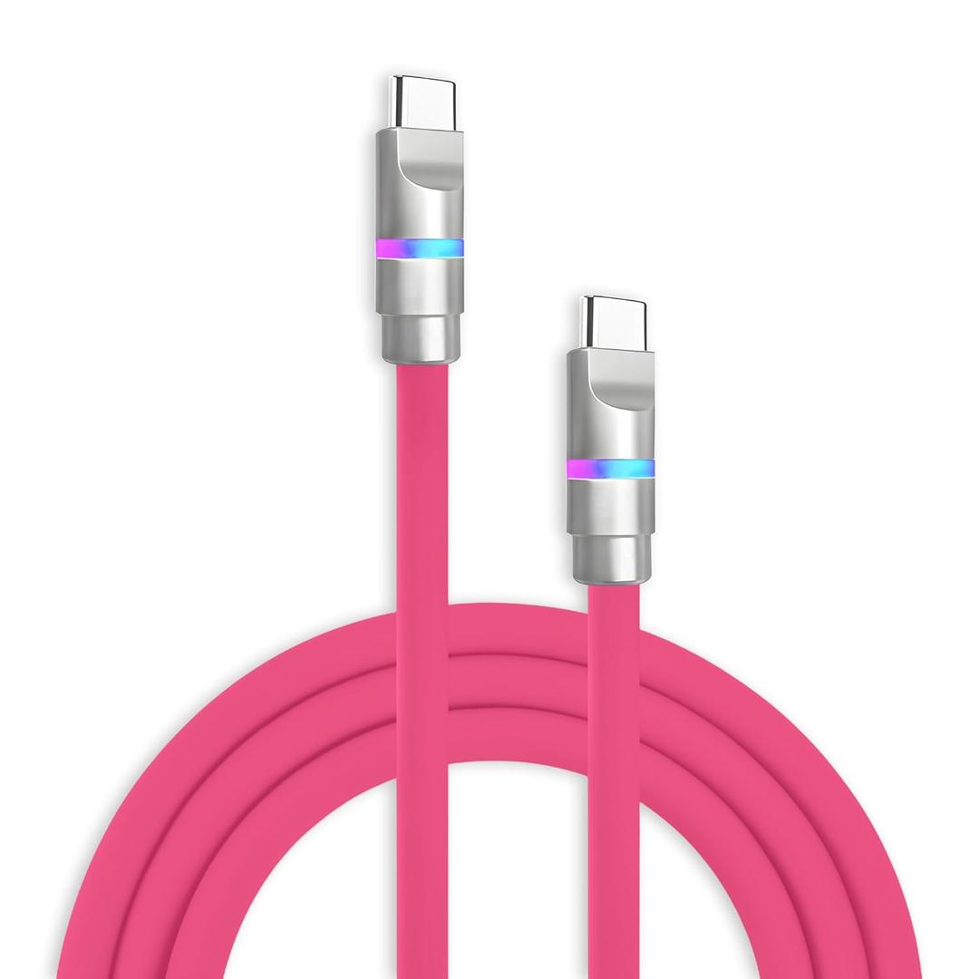 chubbycable Neon Chubby - Fast Charge Cable with Smart Light RGB Color Gradual Light Up 100W Charging Cord LED USB C Cable Compatible with iPhone 17-15 Series, Rose Red, Type-C to Type-C, 19.6 FT