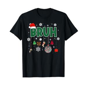 Bruh Christmas Green Plaid Boys Kids Girls Xmas Pajamas T-Shirt, XL