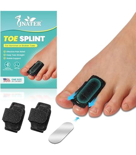Hammer Toe Straightener - 2 Pcs Hammer Toe Corrector for Women & Men, Adjustable Toe Splints & Wraps with Aluminum Plate Support for Curled, Bent & Broken Toe-Day & Night Relief (Black)
