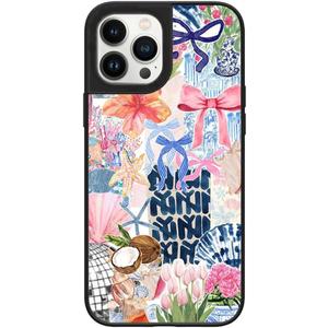 Case for iPhone 13 Pro Max, Trendy Aesthetic Preppy Coastal Beach Pattern Print, Glossy Hard PC Back Soft TPU Bumper, Slim Shockproof Anti-Scratch Cover for Teen Girls Women