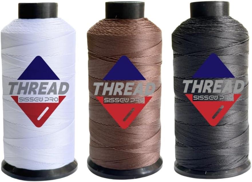 Sissewpro 3PCS Bonded Nylon Thread 138 Upholstery Thread Heavy Duty for Sewing Machine Strong Black Threads for Leather Crafts Furniture Cusion Boats Car Cover Seats,Tex135, 4oz 750yds(3, WH&BK&BN)